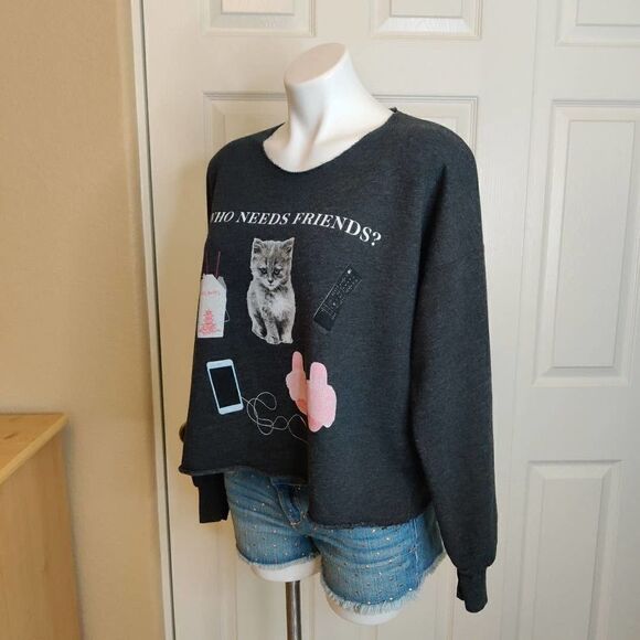 Wildfox Who Needs Friends? drop shoulder crop sweatshirt XS - Picture 6 of 10